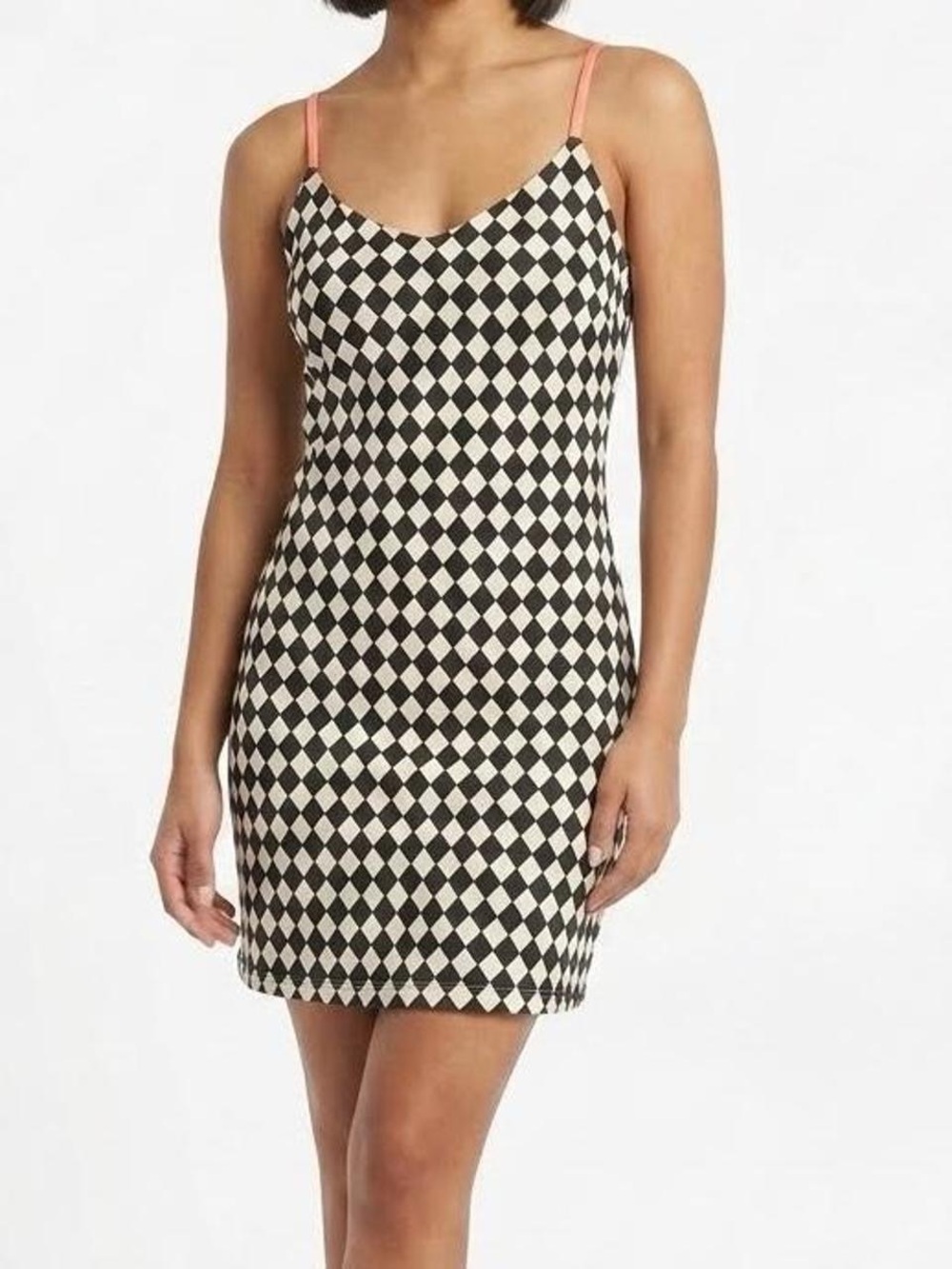 Black and White Diamond-Print Slip Dress with Pink Straps. New W/Tags!